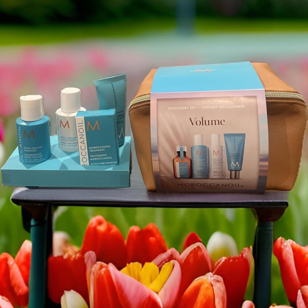 Moroccanoil Volume Travel Set Shampoo Conditioner Light Treatment Hand Cream